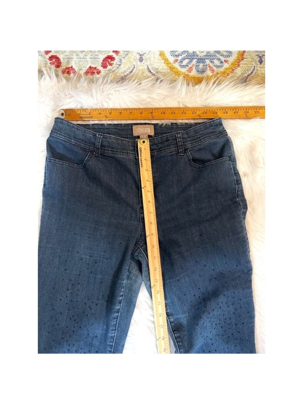 Chico's Womens Jeans Rhinestone Sz 10 Blue Pockets Skinny Ankle - Picture 4 of 8